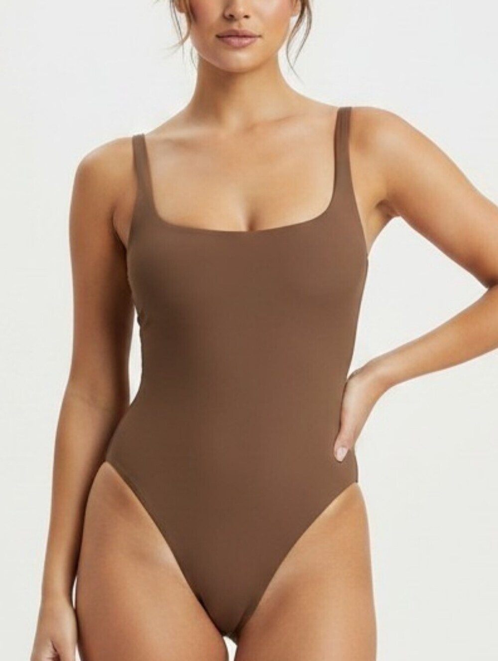 SKIMS FITS EVERYBODY SQUARE NECK BODYSUIT TOP JASPER BROWN XSMALL NWT